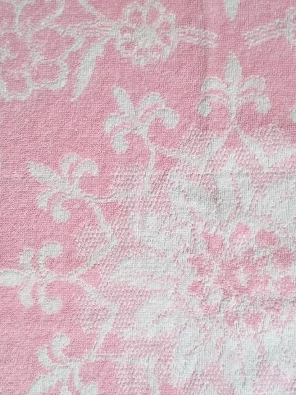Vintage Pink and White Floral Martex Bath Towels - 24 x 41